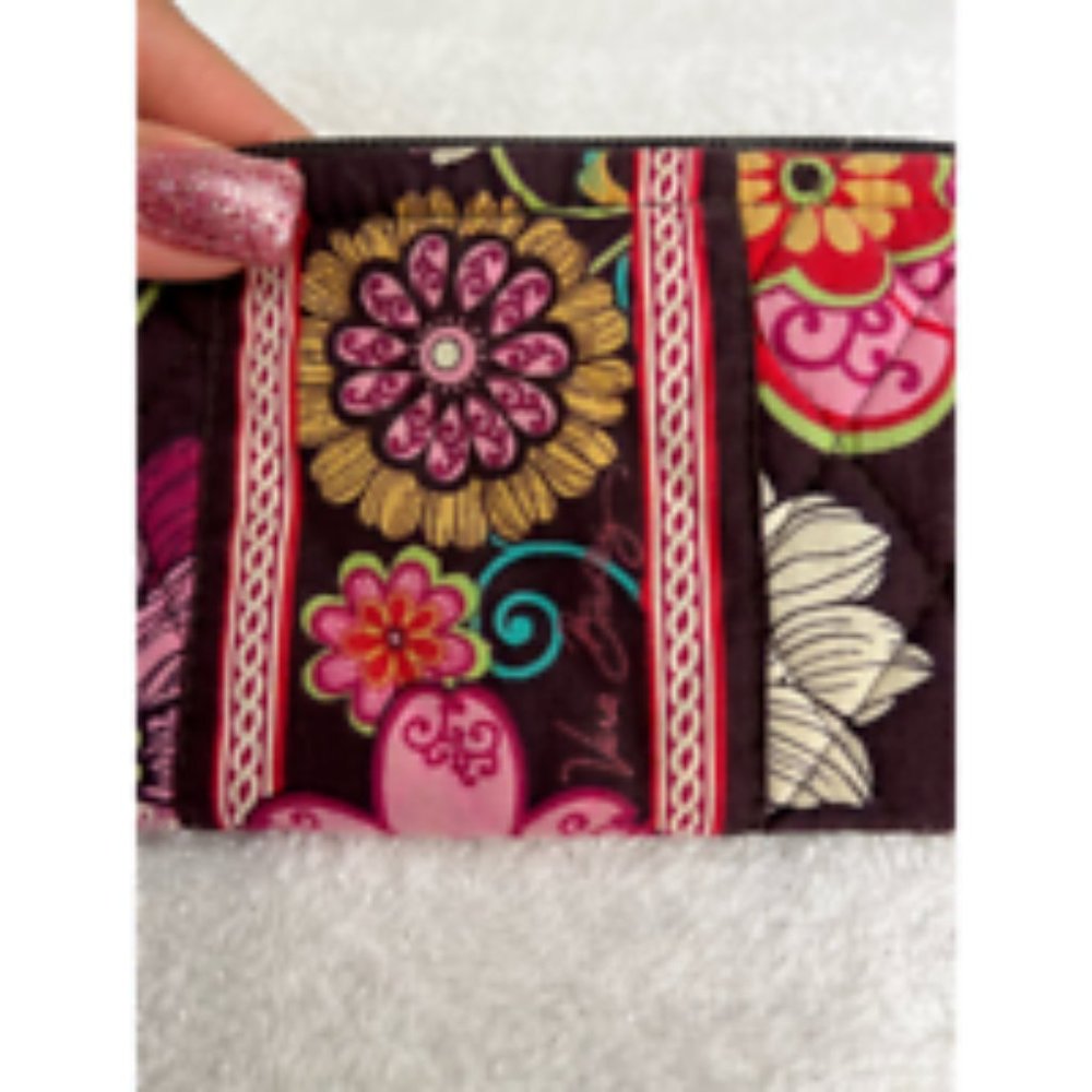 Vera Bradley Womens Clutch Handbag Black Pink Floral Quilted Full Zipper S - Picture 6 of 10